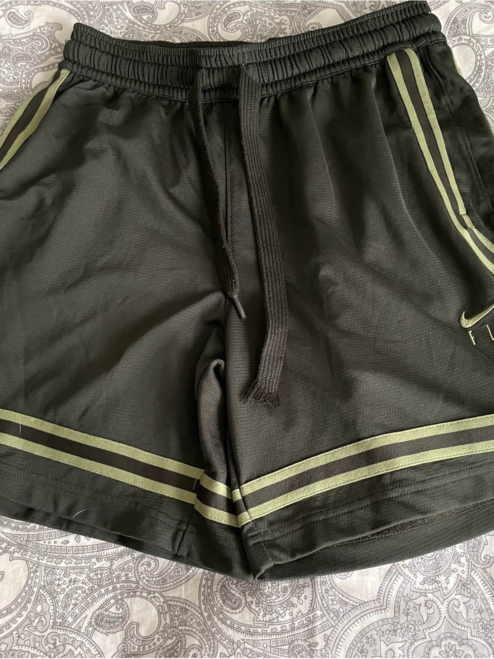 Nike Women’s Green basketball Shorts with Olive Stripe